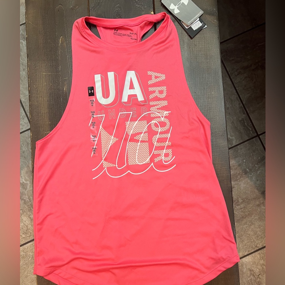 NWT bright pink girls under armor tank top sz youth large